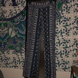 blue pattern flare pants